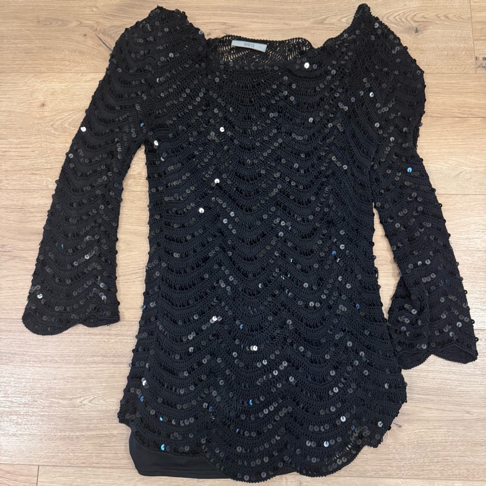 Marks & Spencer Black Long Sleeve Sequin Crochet Dress